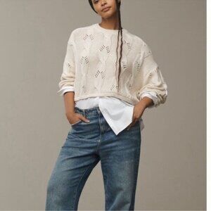 NWT Size XS (P2P 20.5") -Anthropologie 100% cotton cable knit twofer Sweater
